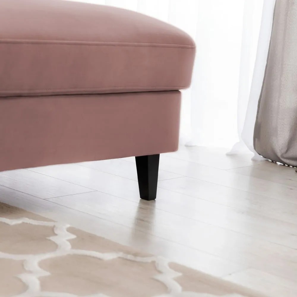 Divano angolare rosa allungabile/con contenitore (con penisola a destra/con chaise lounge) e rivestimento in velluto Foble – ELTAP
