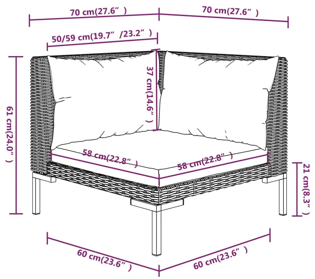 Set Divani da Giardino 9 pz con Cuscini Polyrattan Grigio Scuro