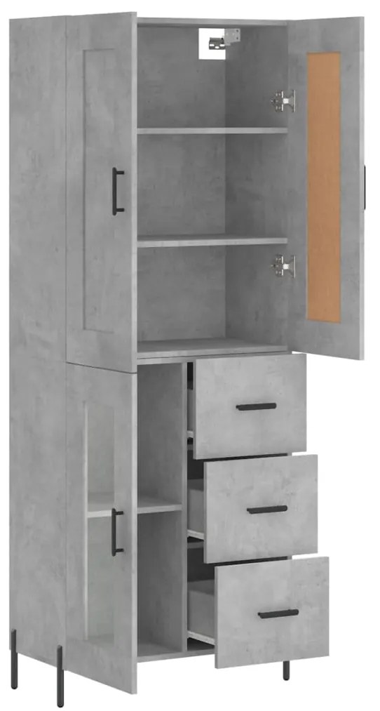 Credenza grigio cemento 69,5x34x180 cm in legno multistrato