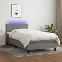 Letto a Molle Materasso e LED Grigio Scuro 100x200cm in Tessuto 3133134