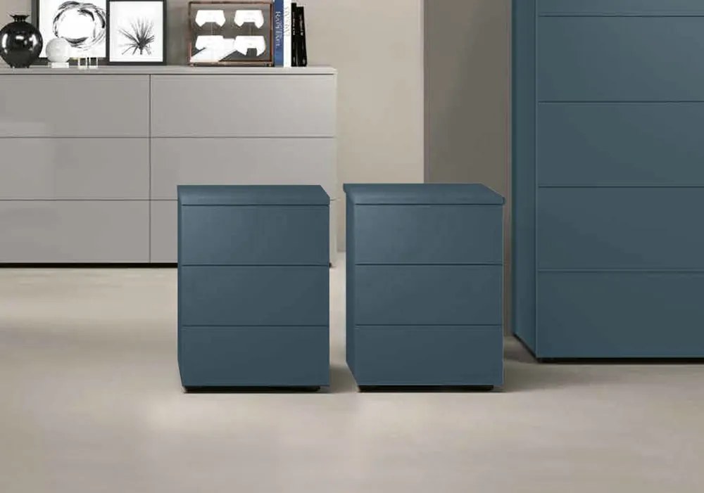 Coppia di comodini moderni a 3 cassetti, finitura Petrolio