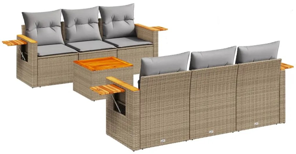 Set Divani da Giardino 7 pz con Cuscini Beige in Polyrattan