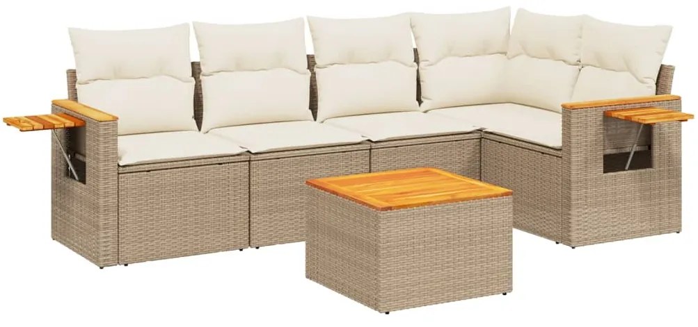 Set divano da giardino 6 pz con cuscini beige in polyrattan