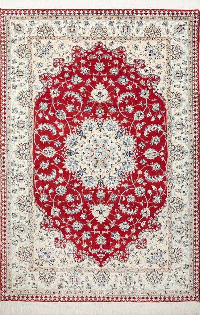 Nain Tappeto 220 x 150 Rosso (Iran) Annodato A Mano