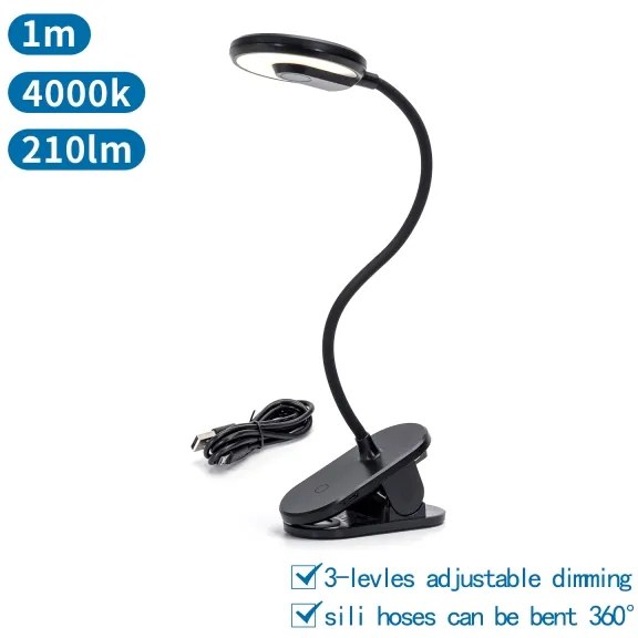 Aigostar - LED Lampada da tavolo ricaricabile dimmerabile con clip LED/3W/5V 1800mAh nero