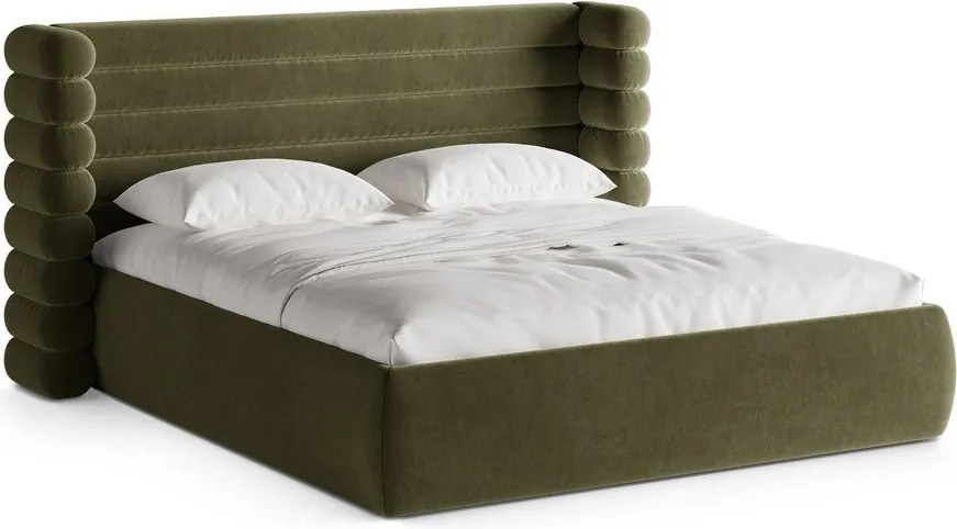 Letto matrimoniale imbottito verde con contenitore con rete inclusa 200x200 cm Mount – Micadoni