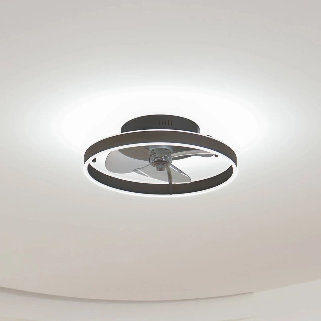 Ventilatore da soffitto LED Lindby Momitu, nero, silenzioso, Ø 50 cm