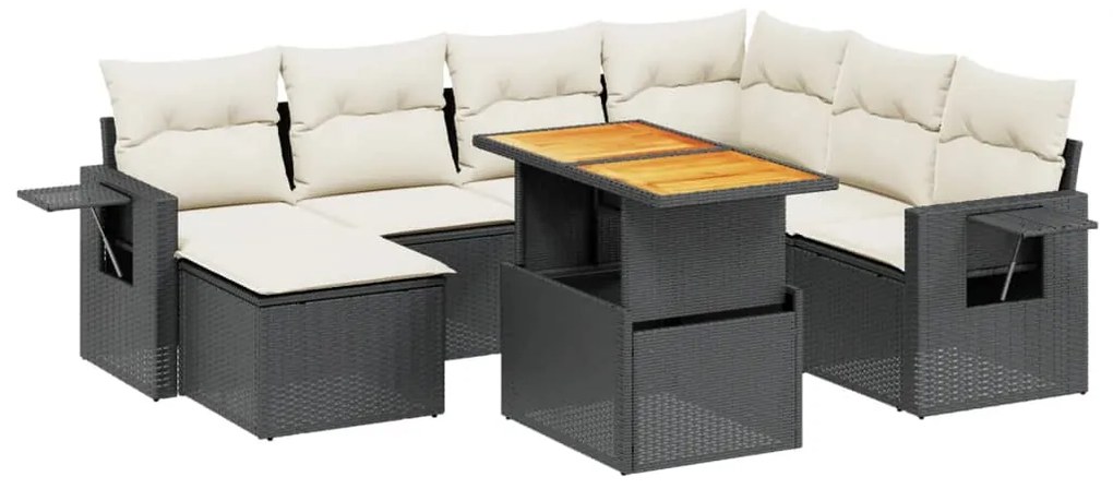 Set divani da giardino con cuscini 8 pz nero in polyrattan