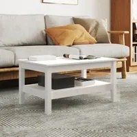 Tavolino da Salotto Bianco 80x50x40 cm Legno Massello di Pino 814285