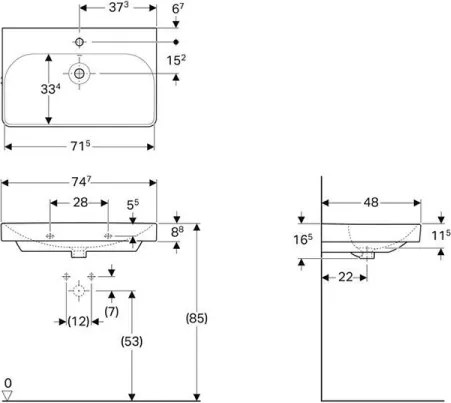 Geberit 500.249.01.1 - Lavabo sospeso Smyle Square 75x48 cm ceramica/bianco