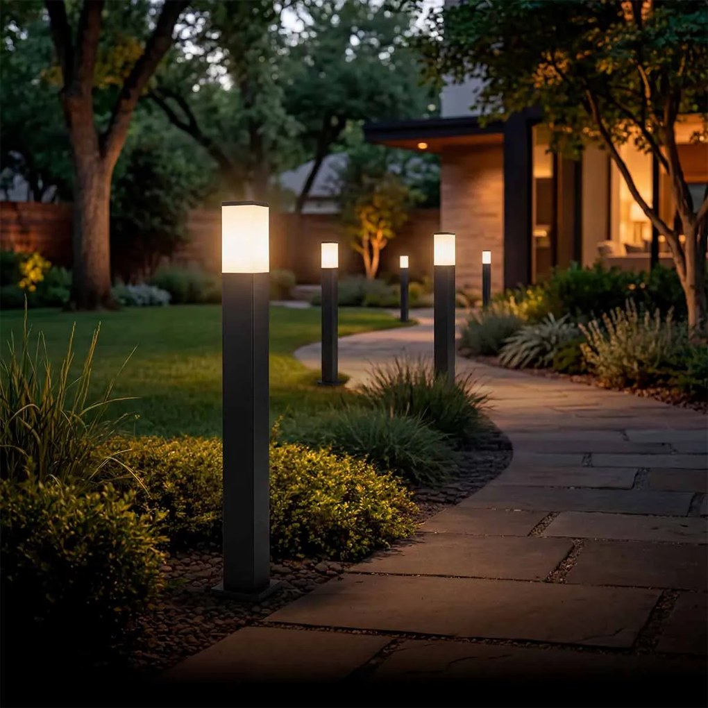Paletto da Giardino 100cm Quadrato acciaio INOX Nero IP54 IK06 base E27