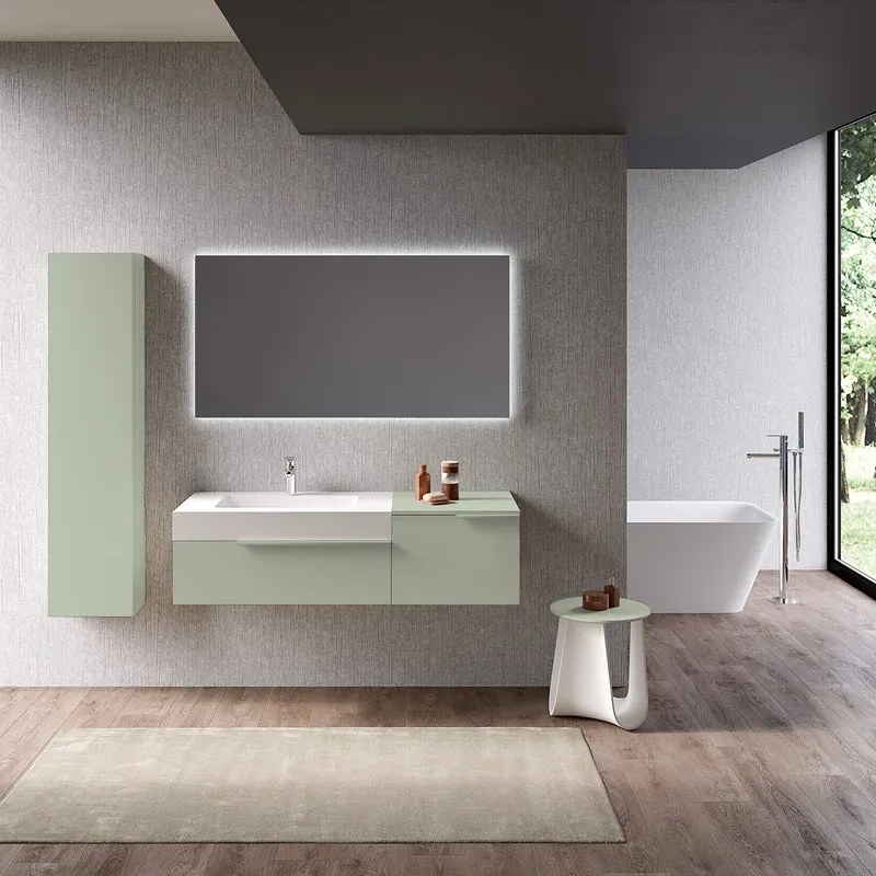 Mobile sottolavabo e lavabo Ginevra per vasca a sinistra avocado L 135 x H 36 x P 51 cm