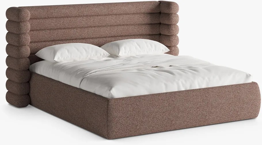 Letto imbottito Mount con contenitore in tessuto strutturato Puente - 140x200 cm