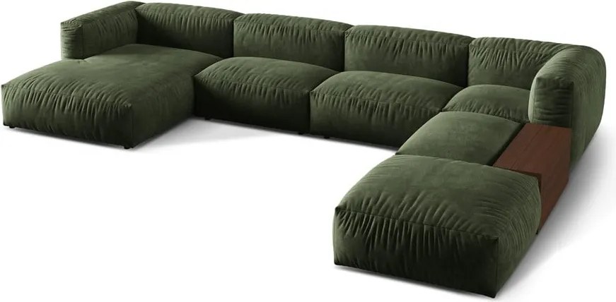 Divano angolare componibile verde (con penisola a destra/a U) con rivestimento in velluto Martina – Micadoni