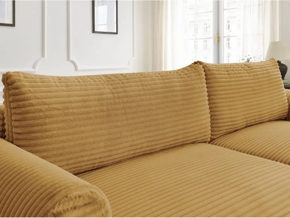 Divano angolare color senape allungabile (con penisola a destra) con rivestimento in velluto a coste Lucien – Bobochic Paris