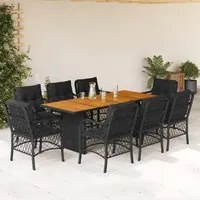 Set da Pranzo da Giardino 9 pz con Cuscini Nero in Polyrattan 3212073