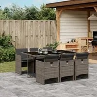 Set da Pranzo da Giardino 7 pz con Cuscini in Polyrattan Grigio 3210548