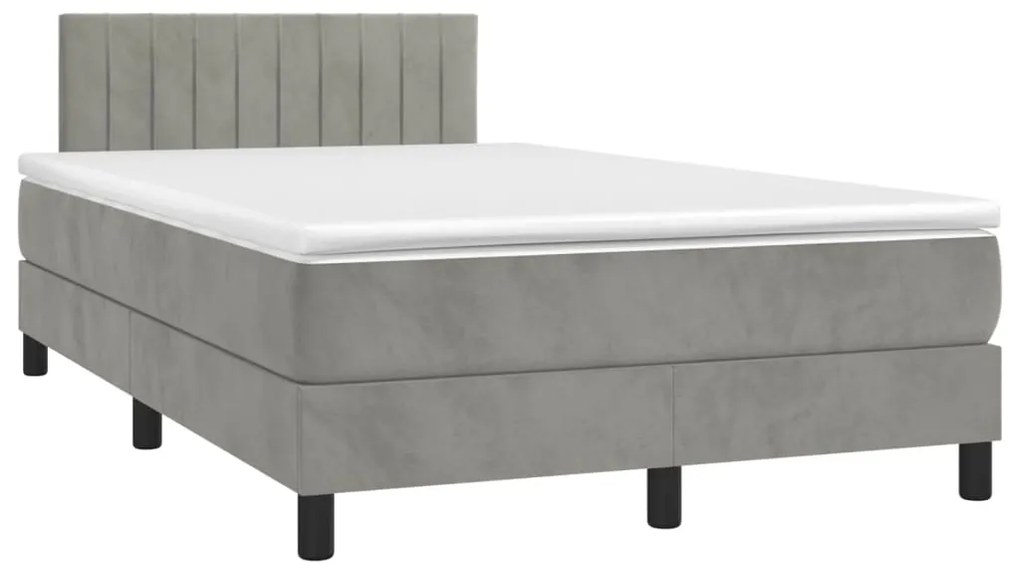 Letto a molle materasso e led grigio chiaro 120x200 cm velluto