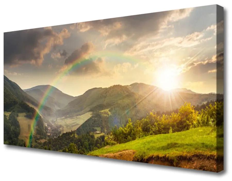 Stampa quadro su tela Prato di montagna al tramonto 100x50 cm