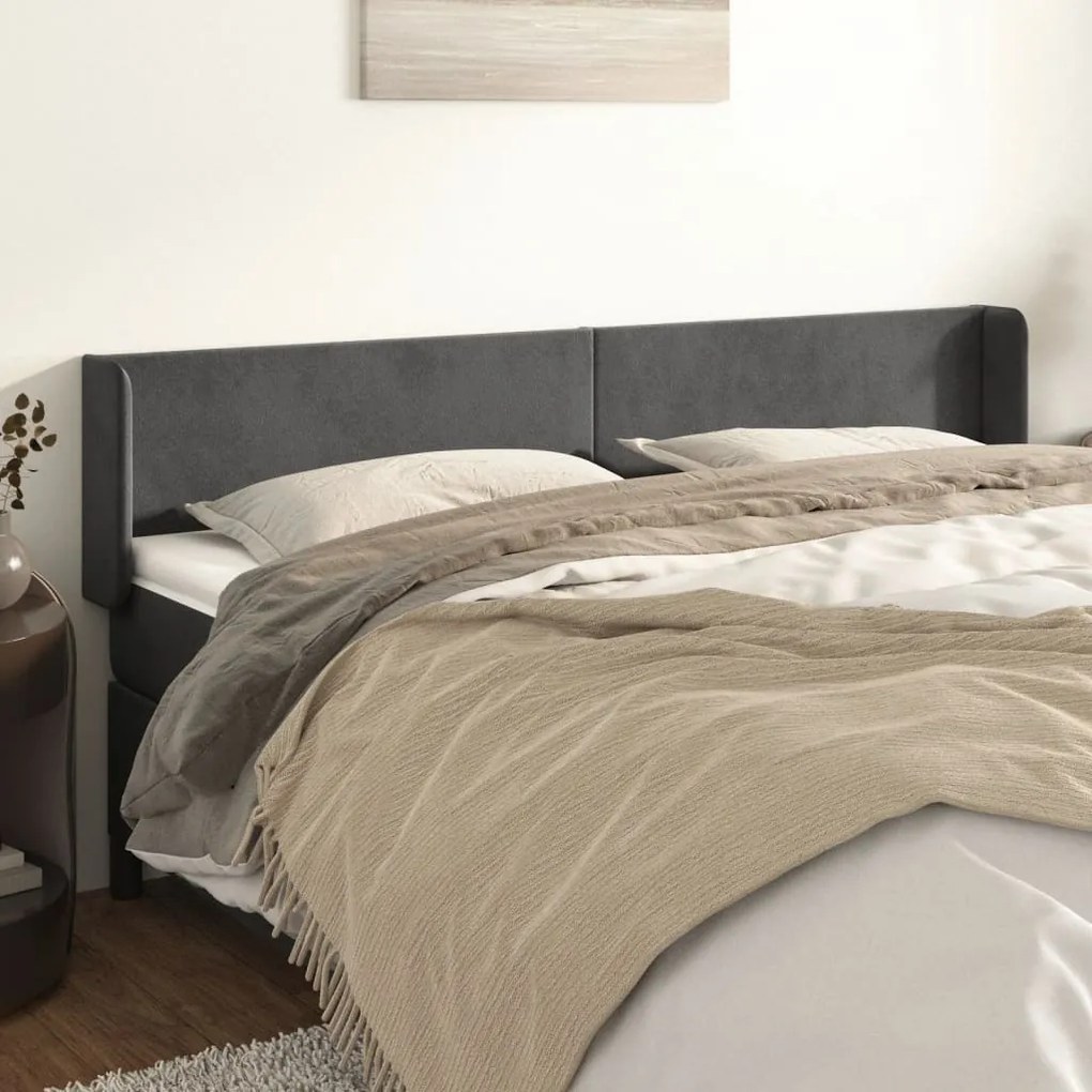 Testiera Ad Orecchio Grigio Scuro 163x16x78/88 Cm İn Velluto /