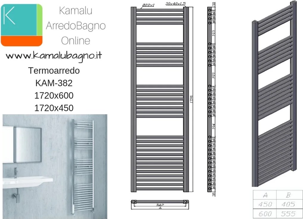 Scaldabagno Cromo 172x60 modello Kam-382D - KAMALU