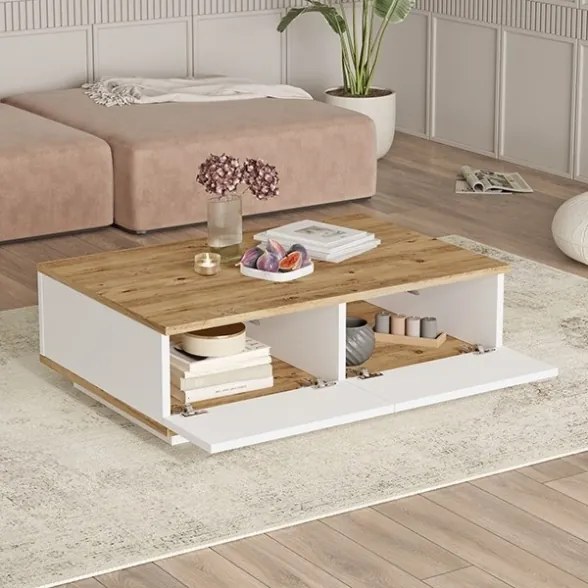 Composizione Da Soggiorno Mobile TV Con Tavolino E Madia Bianco E Rovere Frame