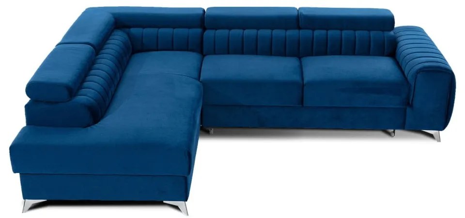 Divano angolare blu allungabile/con contenitore (con penisola a sinistra/a L) e rivestimento in velluto Laurence – ELTAP