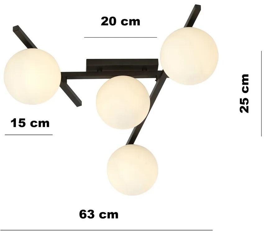 Lampadario da Soffitto in Acciaio e Vetro SMART 4 Nero 4xE14