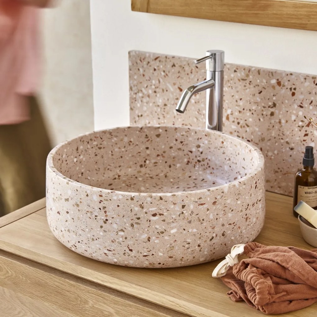 Tikamoon - Lavabo in battuto di terrazzo premium pink Milos