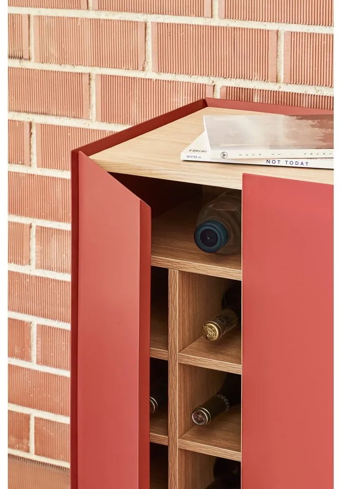 Cassettiera alta rossa effetto rovere95x120 cm Arista - Teulat