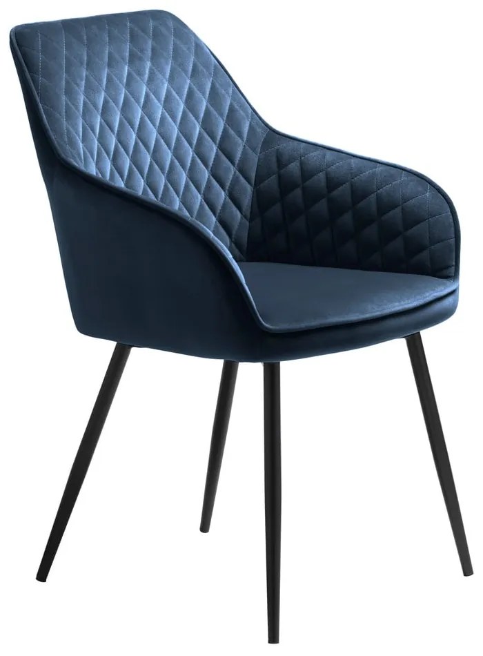 Sedia da pranzo blu in imbottito con braccioli Milton – Unique Furniture