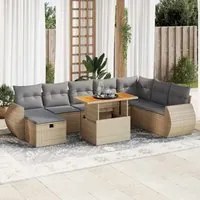 Set Divano da Giardino 9 pz con Cuscini Beige Polyrattan Acacia 3328074