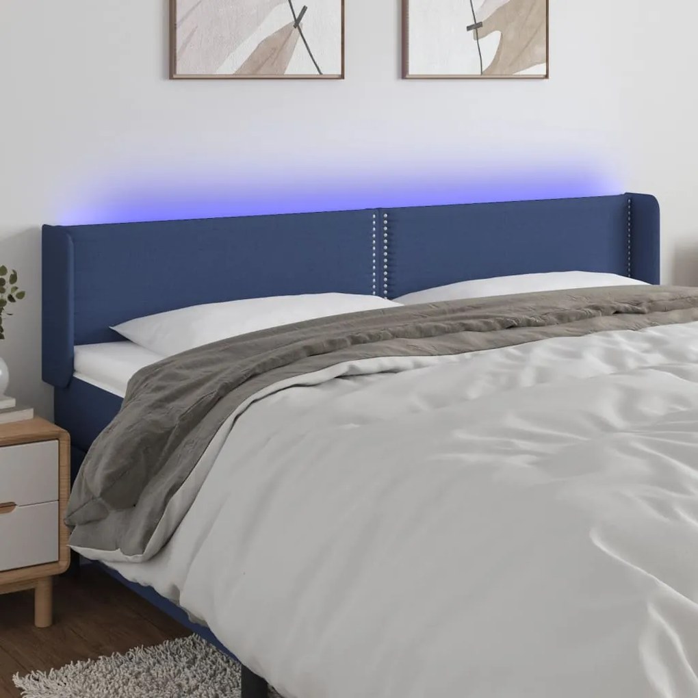 Testiera A Led Blu 203x16x78/88 Cm İn Tessuto /