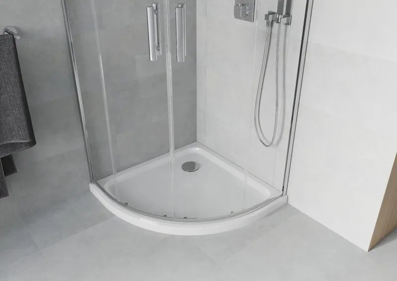 Mexen Rio cabina doccia semicircolare 80 x 80 cm, trasparente, cromo + piatto doccia Flat, bianco - 863-080-080-01-00-4110