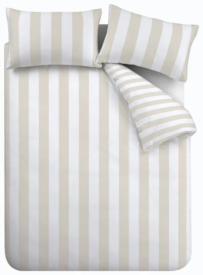 Biancheria da letto beige e bianca per letto matrimoniale 200x200 cm Cove Stripe - Catherine Lansfield