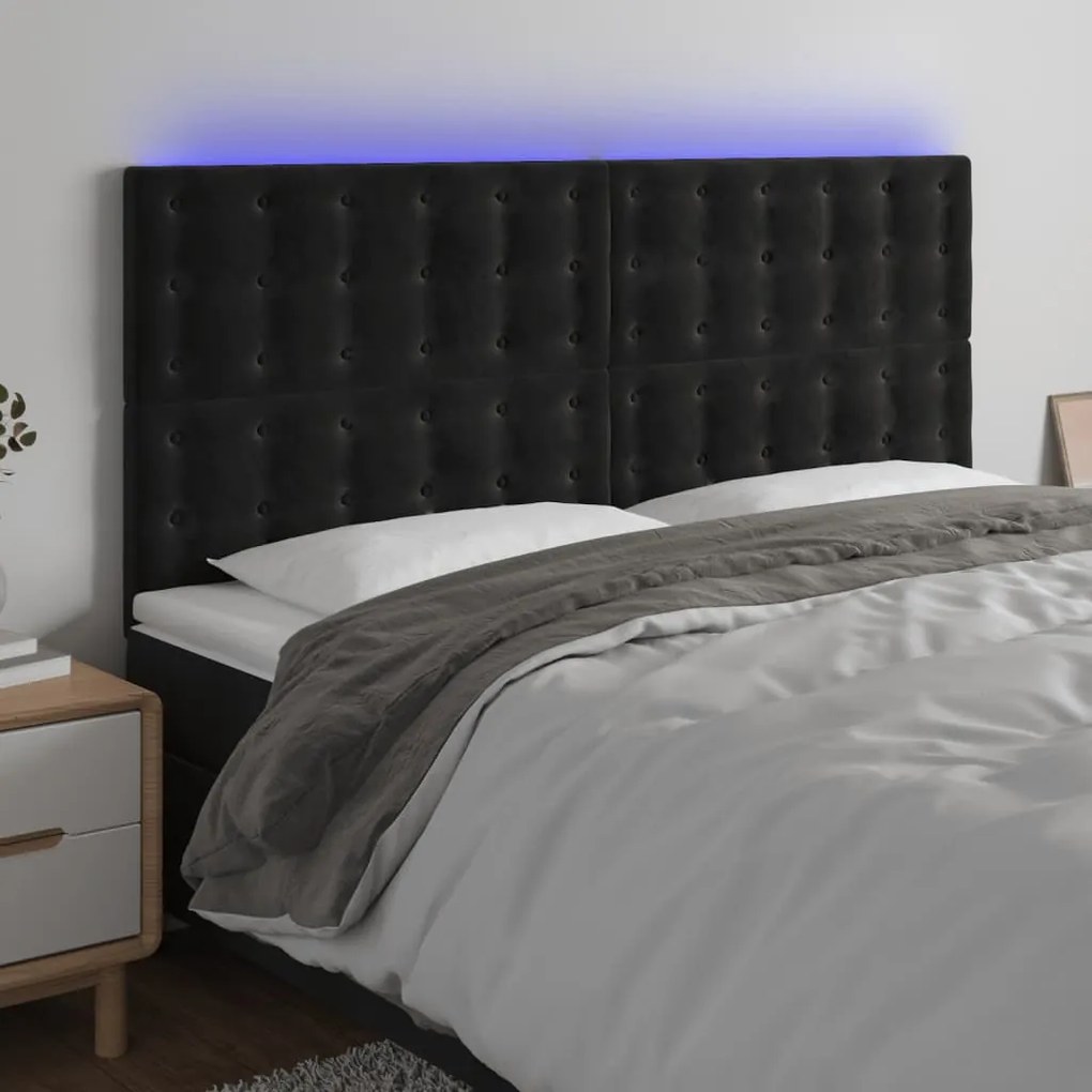 Testiera A Led Nera 200x5x118/128cm İn Velluto /