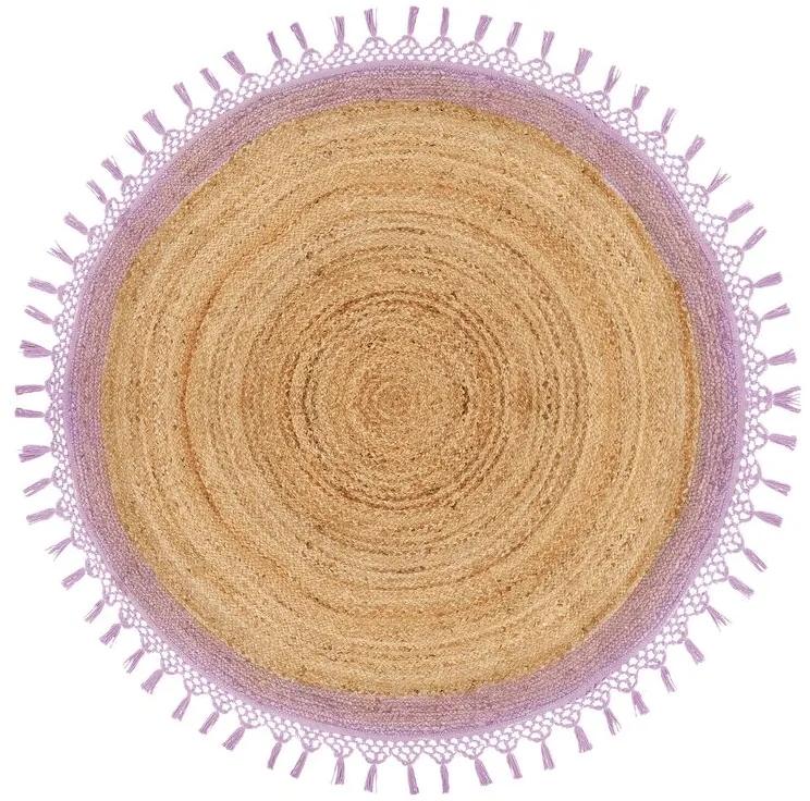 Tappeto iuta beige e viola ⌀ 140 cm MARTS Beliani