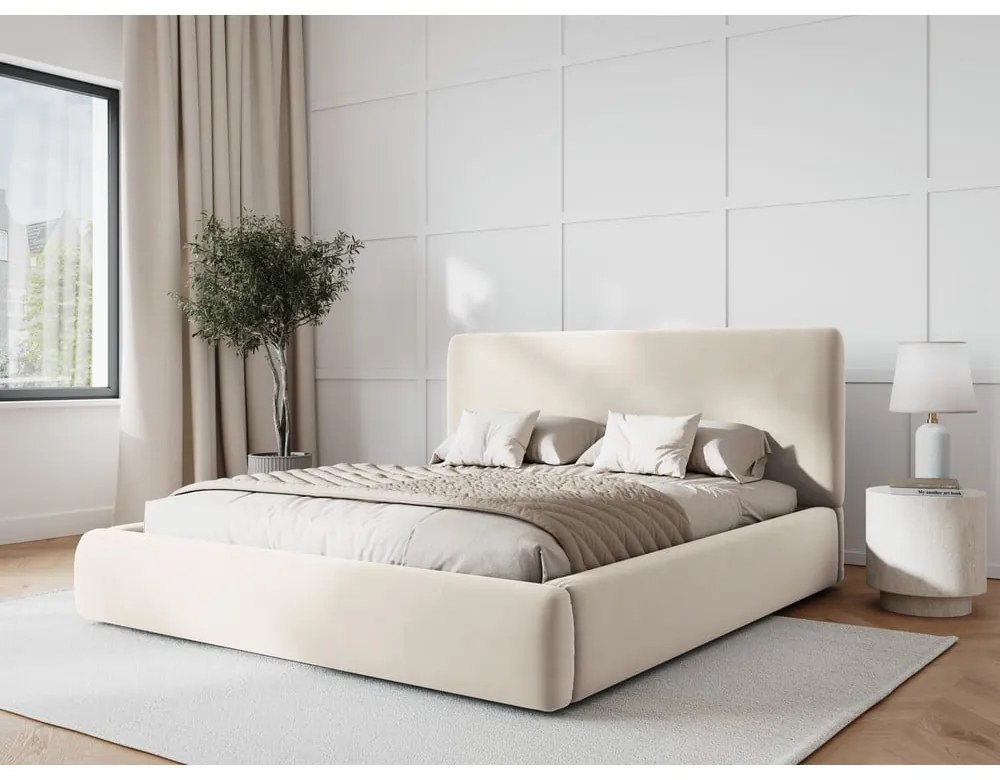 Letto matrimoniale imbottito beige con vano contenitore e doghe 160x200 cm Colonel - Cosmopolitan Design