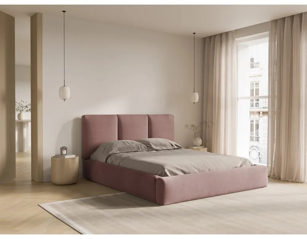 Letto matrimoniale imbottito rosa chiaro con contenitore con griglia 140x200 cm Brody - Mazzini Beds