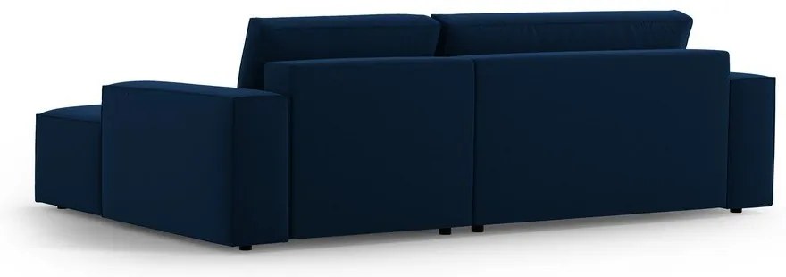 Divano angolare blu scuro allungabile/con contenitore (con penisola a destra/con chaise lounge) con rivestimento in velluto Jodie – Micadoni