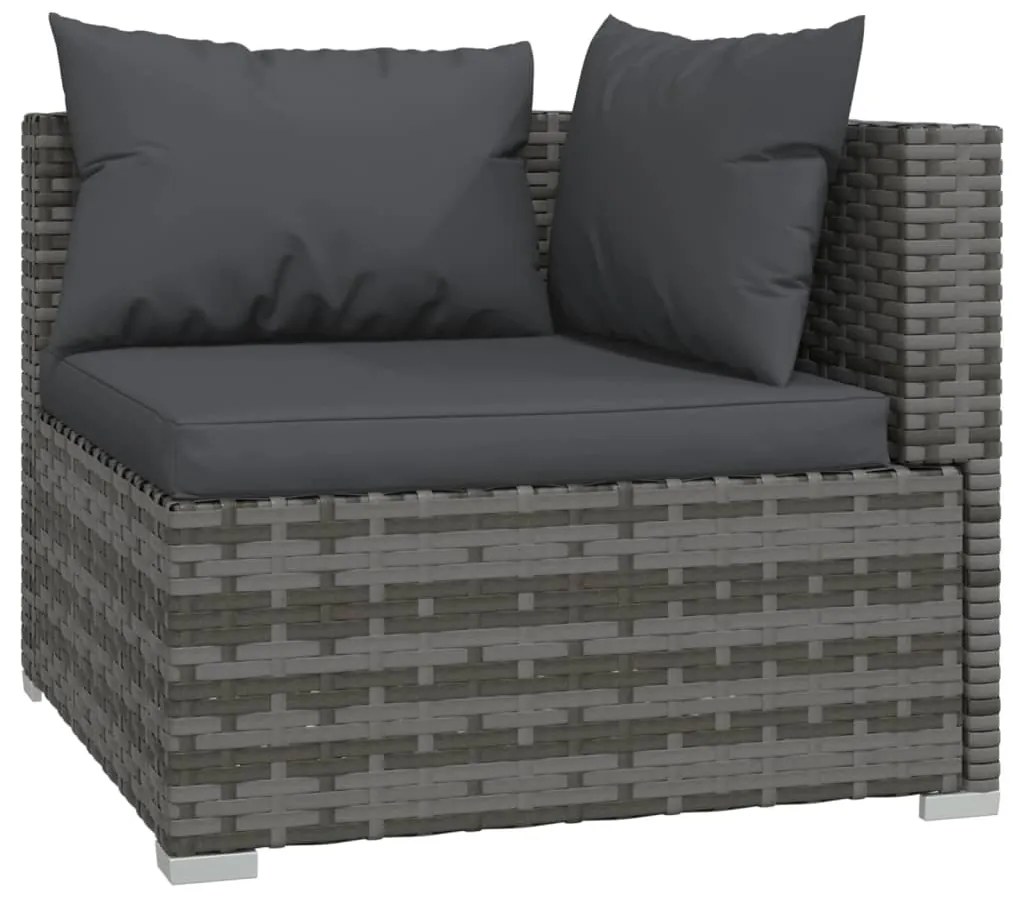 Set divani da giardino 3 pz con cuscini in polyrattan grigio