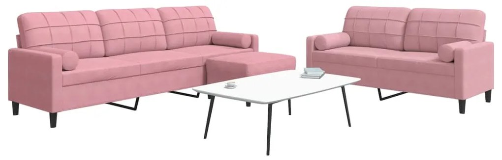 Set Di Divani 3 Pz Con Cuscini E Rinforzi Rosa İn Velluto /