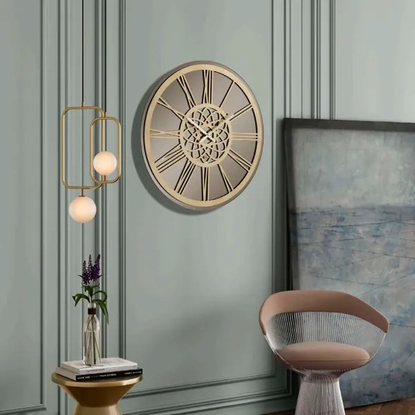 Orologio rotondo D80 cm KIERAN in cristallo Bronzo e numeri Oro
