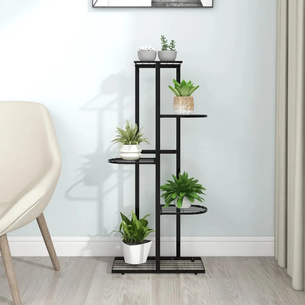 Piedistallo Per Piante A 5 Piani 43x22x98 Cm İn Metallo Nero /