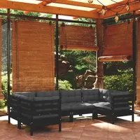 Set Divani da Giardino 6 pz con Cuscini Neri Massello di Pino 3097299