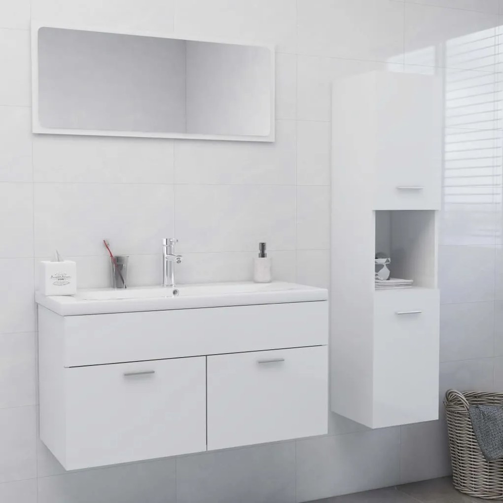 Set Mobili Da Bagno Bianco Lucido İn Legno Multistrato /