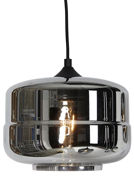 Lampadario Art Déco nero con vetro fumé 6 luci - Wallace