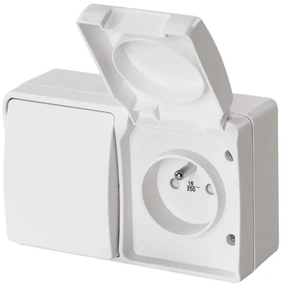 Interruttore domestico AC n. 6 con presa 250V/16A IP44 bianco