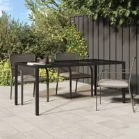 Tavolo Giardino Nero 190x90x75 cm Vetro Temperato Polyrattan 316713