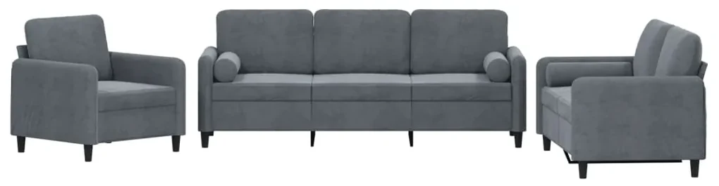 Set di divani 3 pz con cuscini grigio scuro in velluto